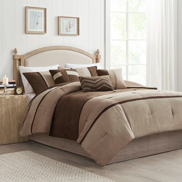 Madison Park Palisades 7 Piece Faux Suede Comforter Set in Brown, King MP10-4025