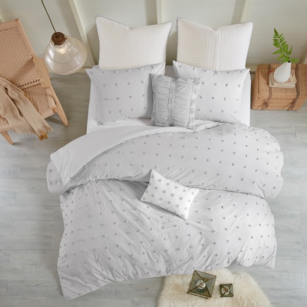 Urban Habitat Brooklyn Cotton Jacquard Comforter Set with Euro Shams and Throw Pillows in Grey, Full/Queen UH10-2160