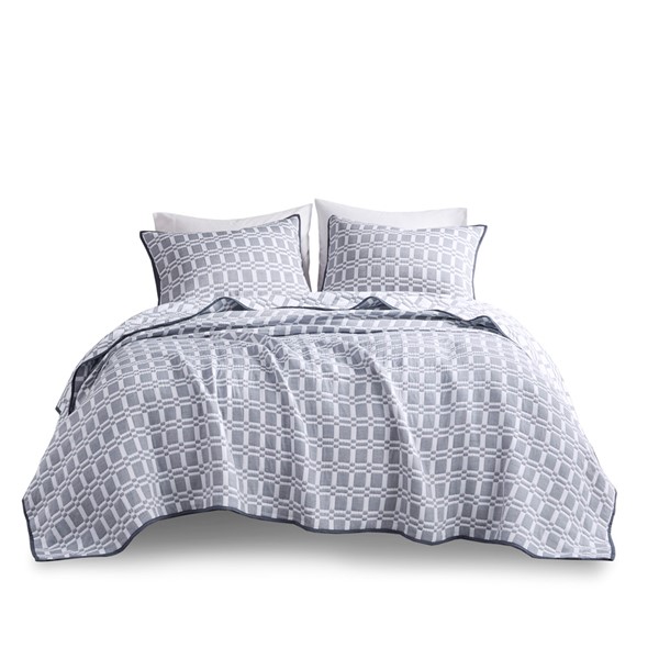 Madison Park Harlow 3 Piece Reversible Matelasse Coverlet Set in Grey, Full/Queen MP13-8307