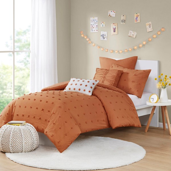 Urban Habitat Brooklyn Cotton Jacquard Comforter Set with Euro Shams and Throw Pillows in Rust, Twin/Twin XL UH10-2494