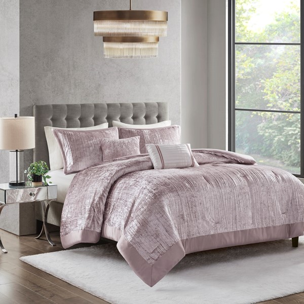 Madison Park Lee 5 Piece Crinkle Velvet Comforter Set in Blush, King/Cal King MP10-8354