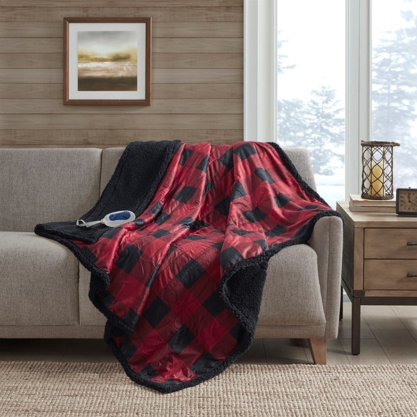 Woolrich Linden Oversized Mink to Berber Heated Throw in Red, 60x70" WR54-3252