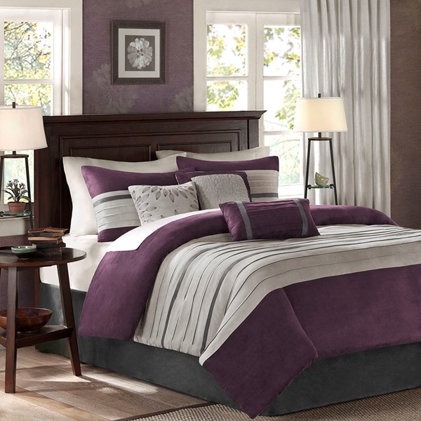 Madison Park Palmer 7 Piece Pieced Faux Suede Comforter Set in Purple, Cal King MP10-306