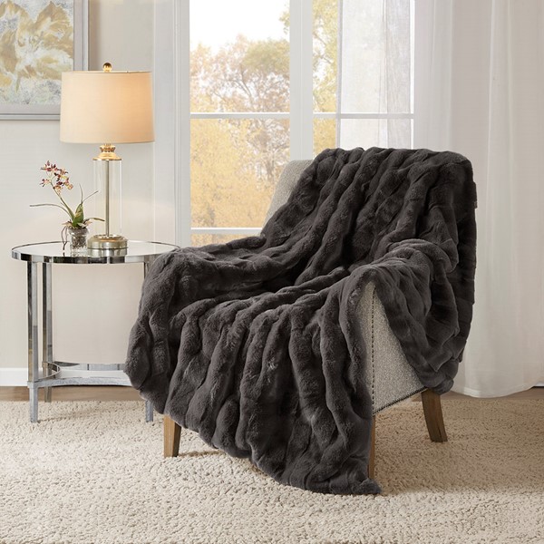 Madison Park Vivienne Faux Fur Throw in Grey, 50x60" MP50-8256