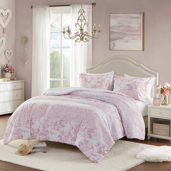 Intelligent Design Oliena Floral Paisley Duvet Cover Set in Pink, Full/Queen ID12-2325