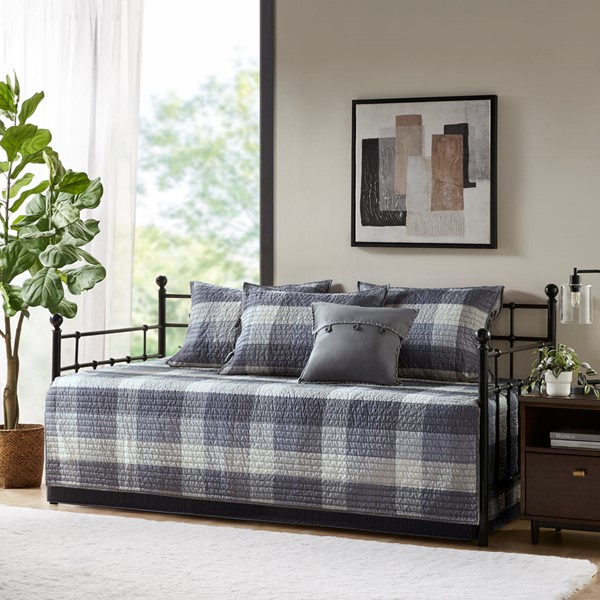 Madison Park Ridge 6 Piece Reversible Plaid Daybed Cover Set in Grey, Daybed MP13-8388