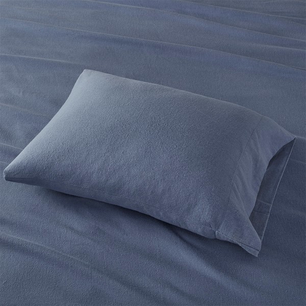 True North by Sleep Philosophy Cozy Cotton Flannel Printed Sheet Set in Blue Solid, Full TN20-0122