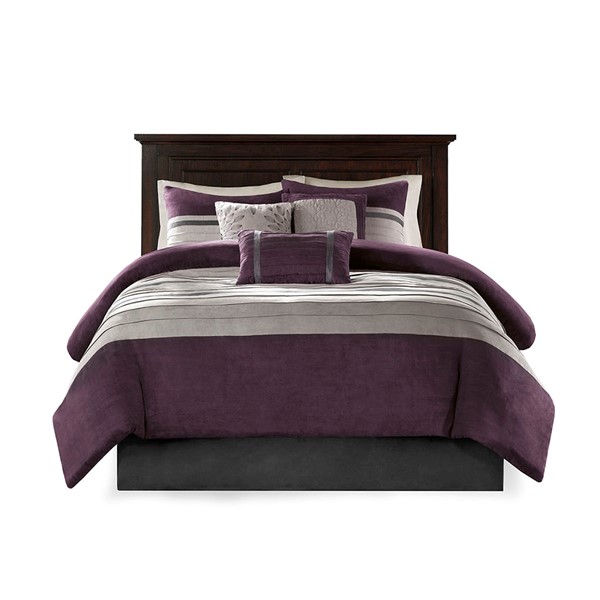 Madison Park Palmer 7 Piece Pieced Faux Suede Comforter Set in Purple, Cal King MP10-306