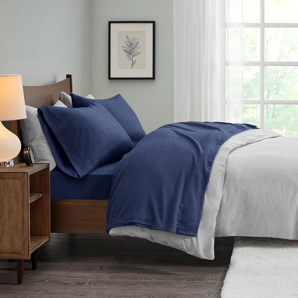 True North by Sleep Philosophy Micro Fleece Sheet Set in Navy, Twin XL TN20-0449