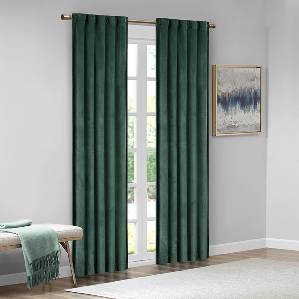 510 Design Colt Room Darkening Poly Velvet Rod Pocket/Back Tab Curtain Panel Pair in Green, 37x95" 5DS40-0284