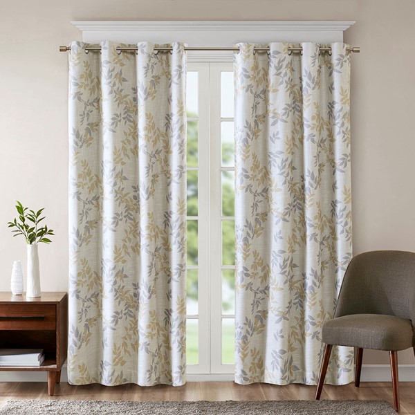 SunSmart Julie Printed Botanical Blackout Curtain Panel in Yellow, 50x95" SS40-0023