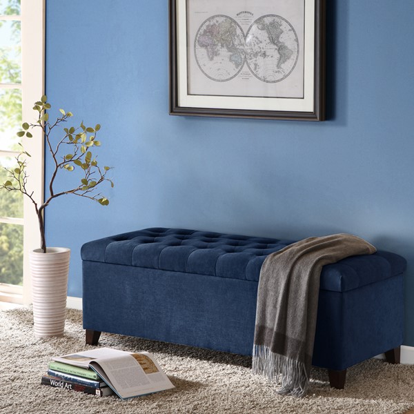 Madison Park Shandra Tufted Top Soft Close Storage Bench in Navy FPF18-0143