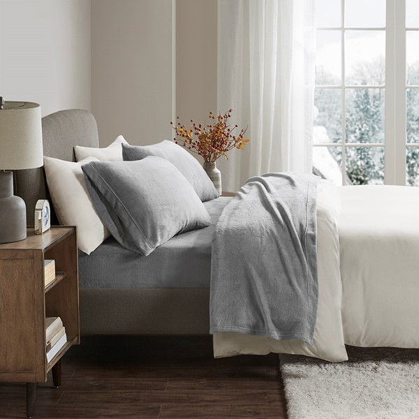 True North by Sleep Philosophy Soloft Plush Micro Plush Sheet Set in Grey, King BL20-0872