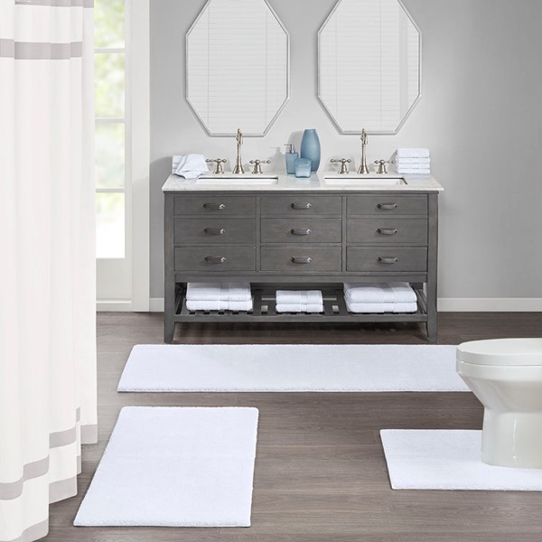 Madison Park Signature Marshmallow Bath Rug Collection in White, Contour MPS72-165