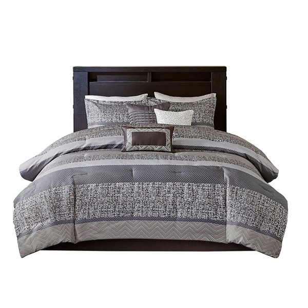 Madison Park Rhapsody 7 Piece Jacquard Comforter Set in Grey/Taupe, Queen MP10-3396