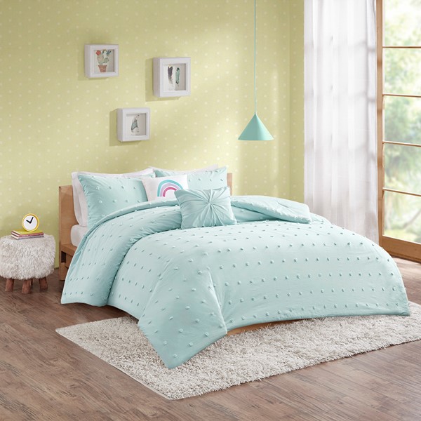 Urban Habitat Kids Callie Cotton Jacquard Pom Pom Comforter Set in Aqua, Full/Queen UHK10-0131