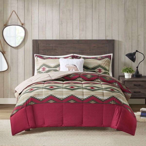 Woolrich Emmet Creek Down Alternative Comforter Set with Throw Pillow in Red, Full/Queen WR10-3860