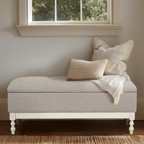 Madison Park Signature Beckett Tufted Storage Bench in Antique Cream/Light Grey MPS105-0307