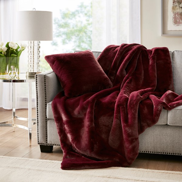 Croscill Sable Solid Faux Fur Square Decor Pillow in Burgundy, 20x20" CC30-0033