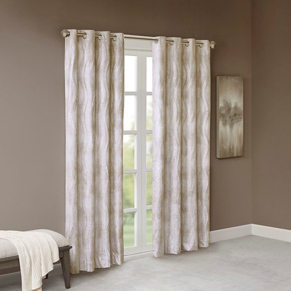 SunSmart Victorio Printed Jacquard Grommet Top Total Blackout Curtain Panel in Ivory, 50x84" SS40-0090