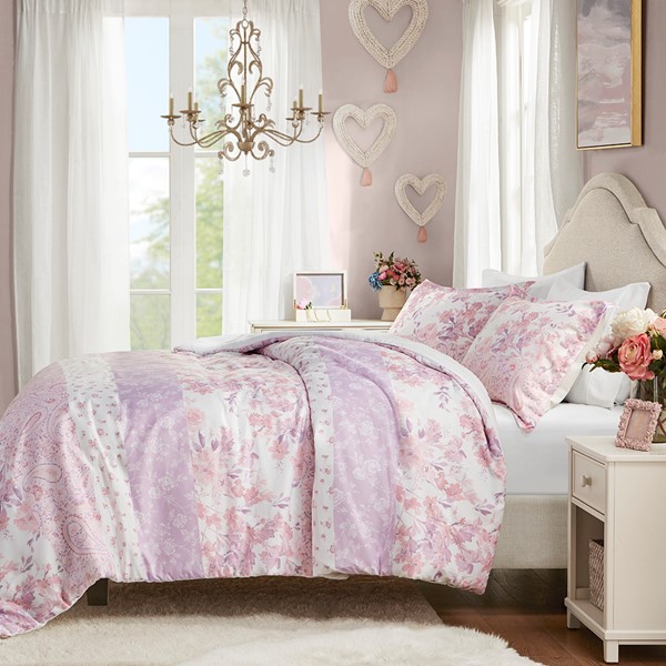 Intelligent Design Oliena Floral Paisley Duvet Cover Set in Pink, Full/Queen ID12-2325