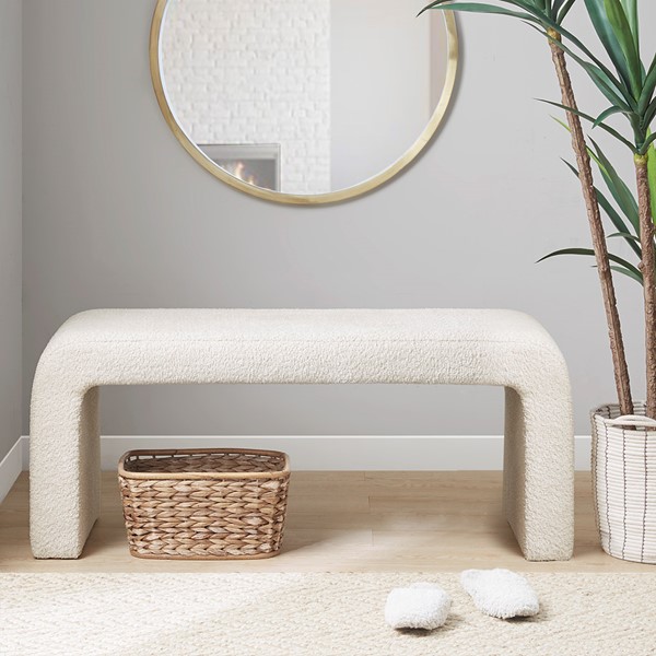 INK+IVY Steve Boucle Waterfall Bench in Cream, 42"W II105-0524