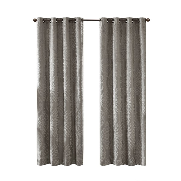 SunSmart Mirage Knitted Jacquard Damask Total Blackout Grommet Top Curtain Panel in Charcoal, 50x84" SS40-0019