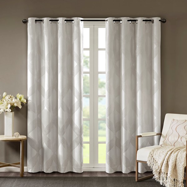 SunSmart Bentley Ogee Knitted Jacquard Total Blackout Curtain Panel in Ivory, 50x95" SS40-0060