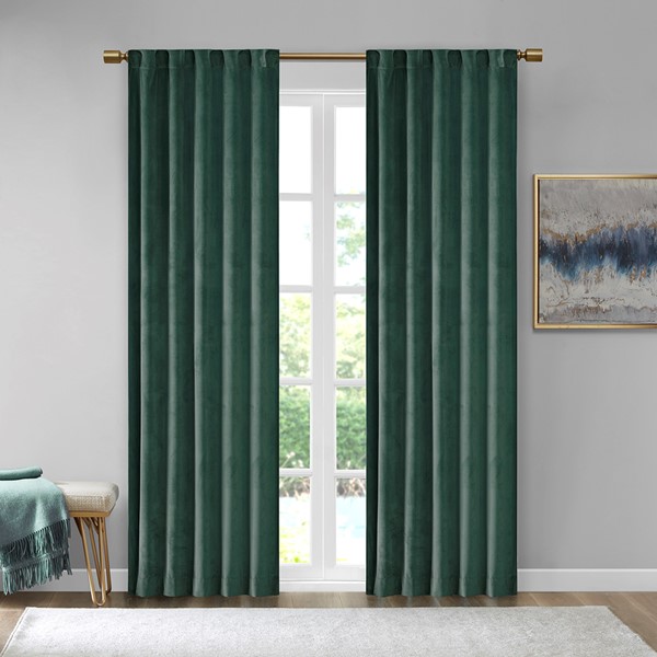 510 Design Colt Room Darkening Poly Velvet Rod Pocket/Back Tab Curtain Panel Pair in Green, 37x95" 5DS40-0284