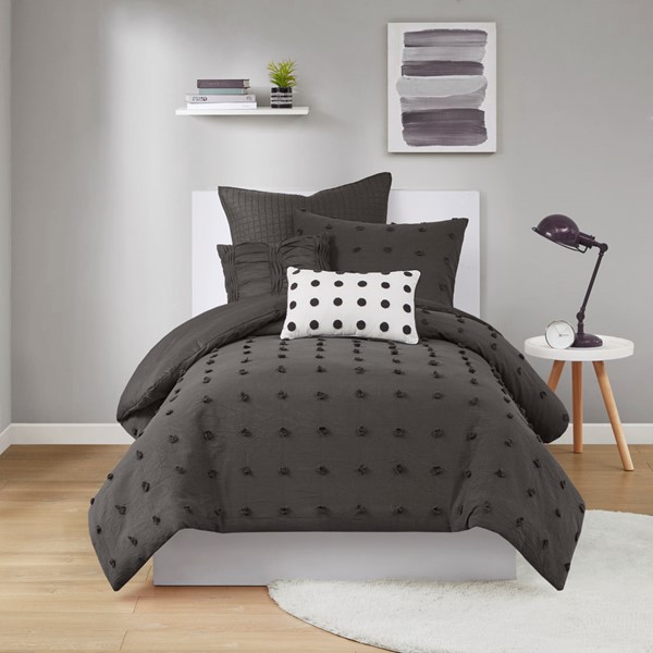 Urban Habitat Brooklyn Cotton Jacquard Comforter Set with Euro Shams and Throw Pillows in Charcoal, Twin/Twin XL UH10-2255