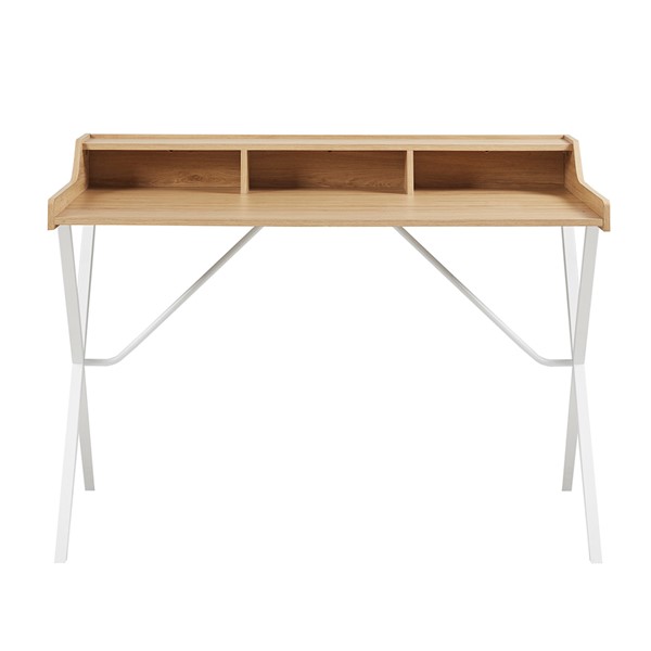 510 Design Laurel 23.5" Writing  Desk With Storage And Metal Crossed Legs in Natural/White 5DS122-0010