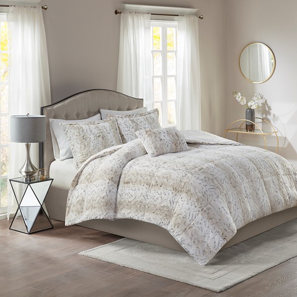 Madison Park Zuri Faux Fur Comforter Set in Snow Leopard, King MP10-6297