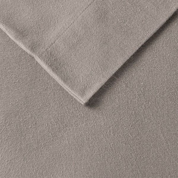 True North by Sleep Philosophy Cozy Cotton Flannel Printed Sheet Set in Grey Solid, King TN20-0109