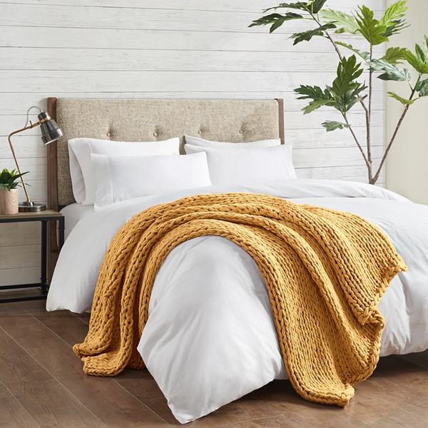 Madison Park Chunky Double Knit Handmade Throw Blanket in Yellow, 50x60" MP50-8215