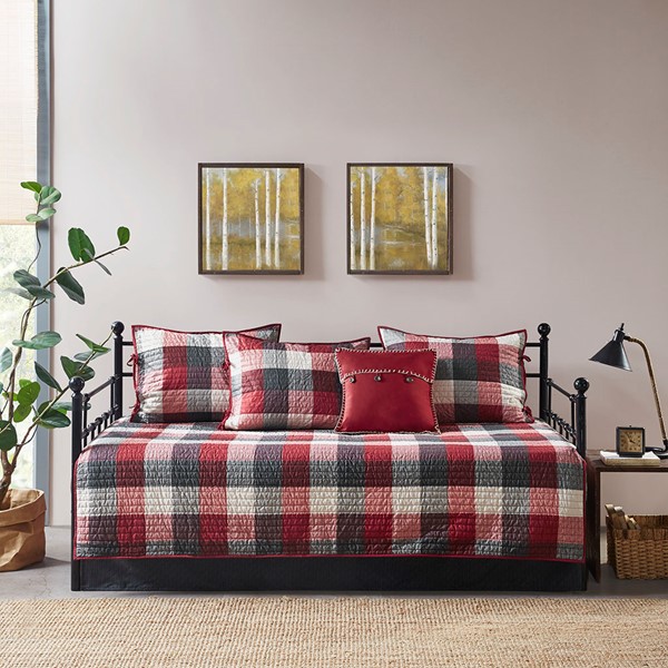 Madison Park Ridge 6 Piece Reversible Plaid Daybed Cover Set in Red, Daybed MP13-6465