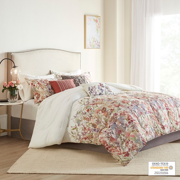 Madison Park Mariana 7 Piece Cotton Printed Comforter Set, Queen MP10-7090