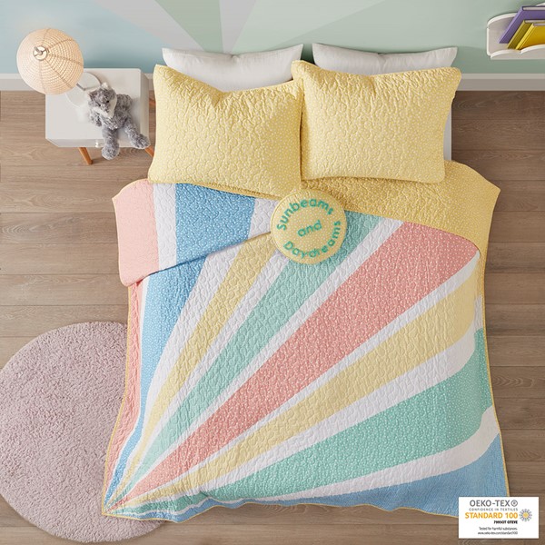 Urban Habitat Kids Rory Rainbow Sunburst Reversible Cotton Quilt Set with Throw Pillow in Yellow, Full/Queen UHK13-0165