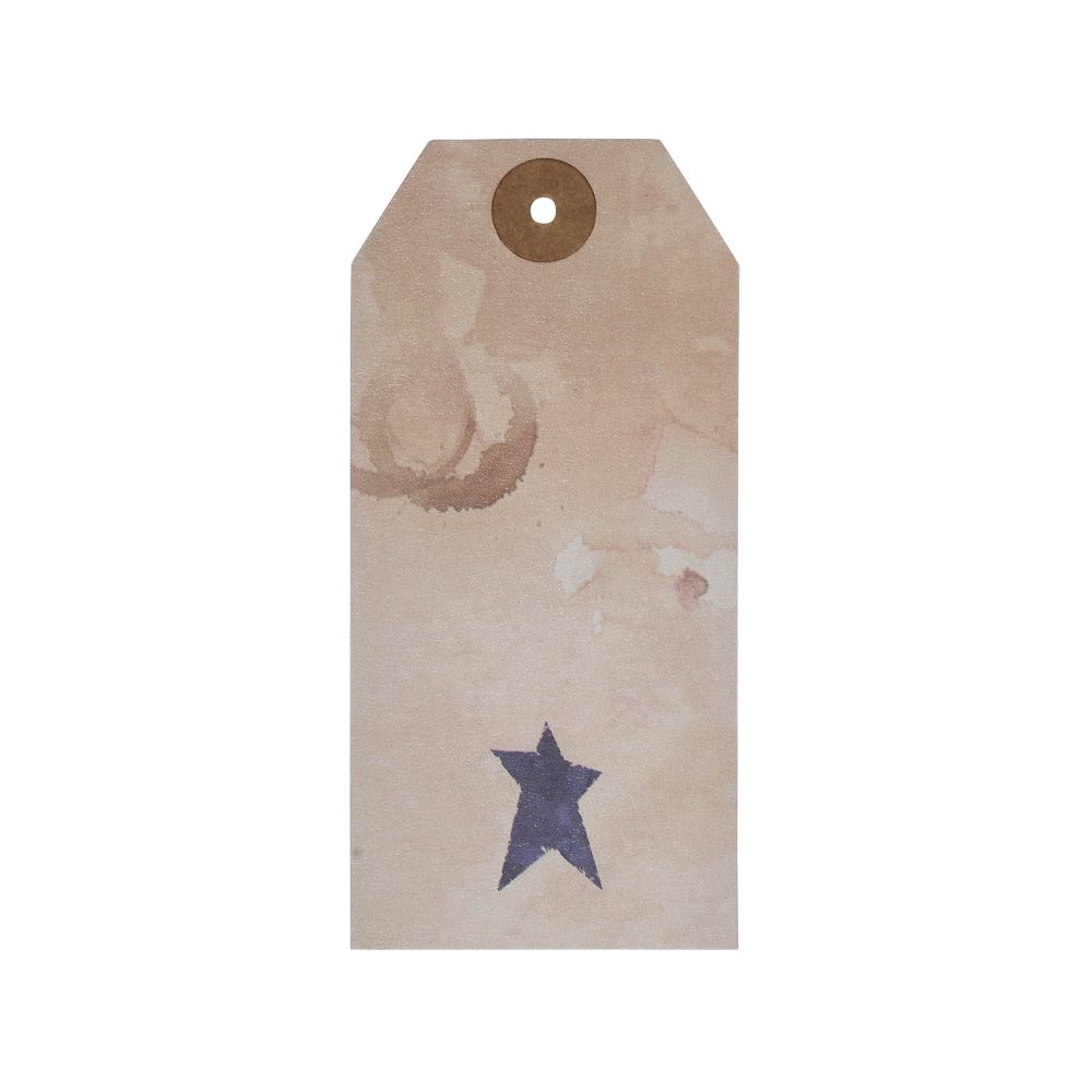 Primitive Star Tea Stained Paper Tag Navy 4.75x2.25 w/ Twine Set of 50