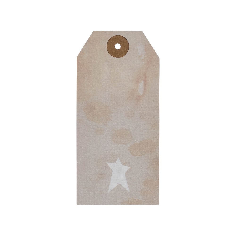 Primitive Star Tea Stained Paper Tag Creme 4.75x2.25 w/ Twine Set of 50