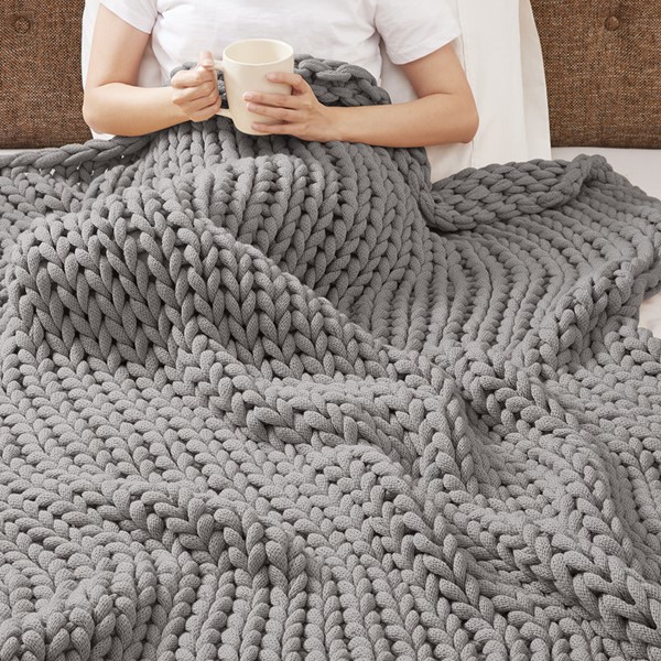 Madison Park Chunky Double Knit Handmade Throw Blanket in Grey, 50x60" MP50-6136