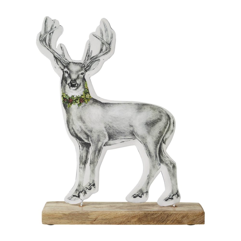 Reindeer With Wreath Figurine 11.5x9x2.5