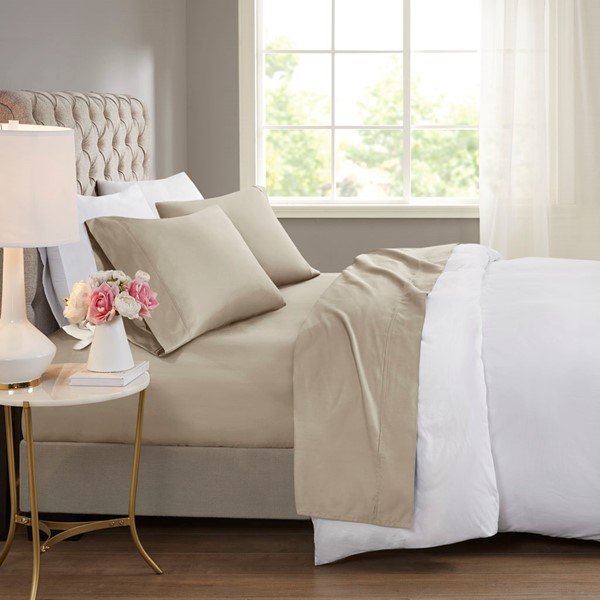 Beautyrest 600 Thread Count Cooling Cotton Blend 4 PC Sheet Set in Khaki, Queen BR20-1912