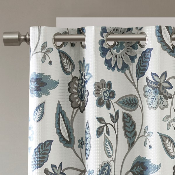 SunSmart Camille Jacquard Printed Room Darkening Curtain Panel in Aqua, 50x84" SS40-0009