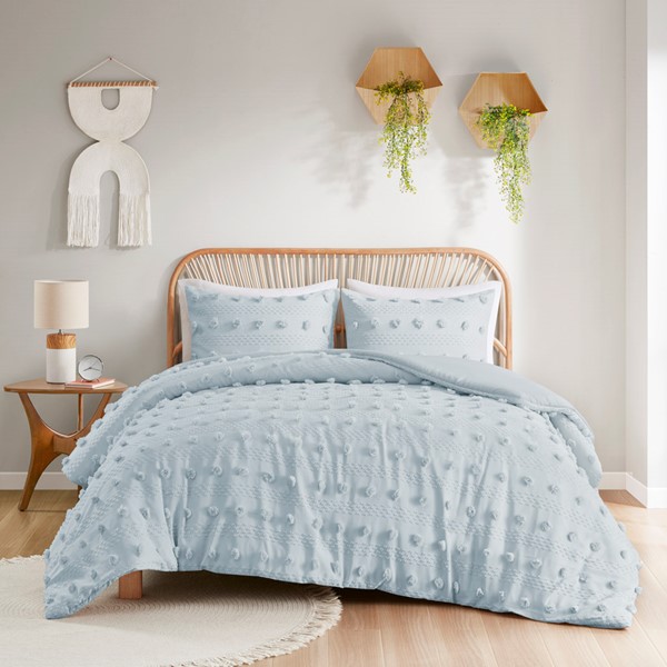 Intelligent Design Lucy Clip Jacquard Duvet Cover Set in Blue, Full/Queen ID12-2378