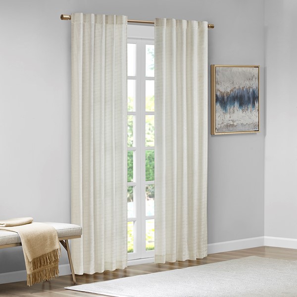 510 Design Colt Room Darkening Poly Velvet Rod Pocket/Back Tab Curtain Panel Pair in White/Gold, 37x95" 5DS40-0286