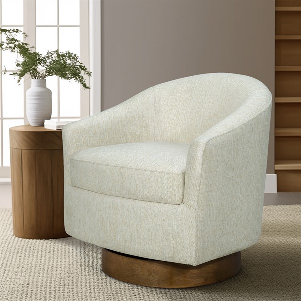 Madison Park Ashton Upholstered Swivel Chair with Wood Base in Cream MP103-1245