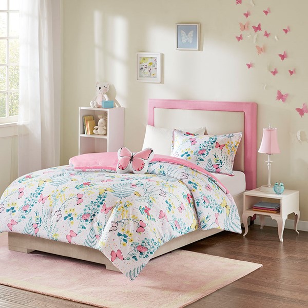 Mi Zone Kids Cynthia Printed Butterfly Comforter Set in Pink, Full MZK10-209