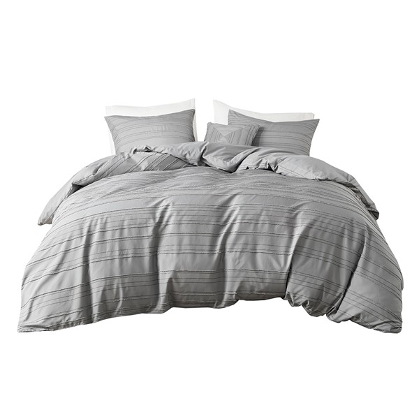 Intelligent Design Oliver Cationic Dyed Clip Jacquard Duvet Cover Set with Throw Pillow in Gray, Twin/Twin XL ID12-2302