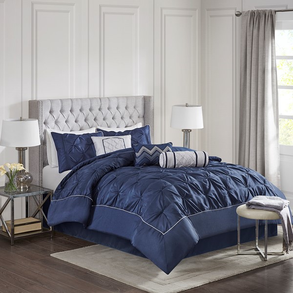 Madison Park Laurel 7 Piece Tufted Comforter Set in Navy, Queen MP10-2240