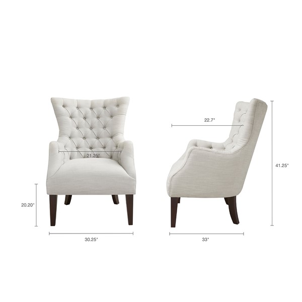 Madison Park Hannah Button Tufted Wing Chair in Ivory FPF18-0401